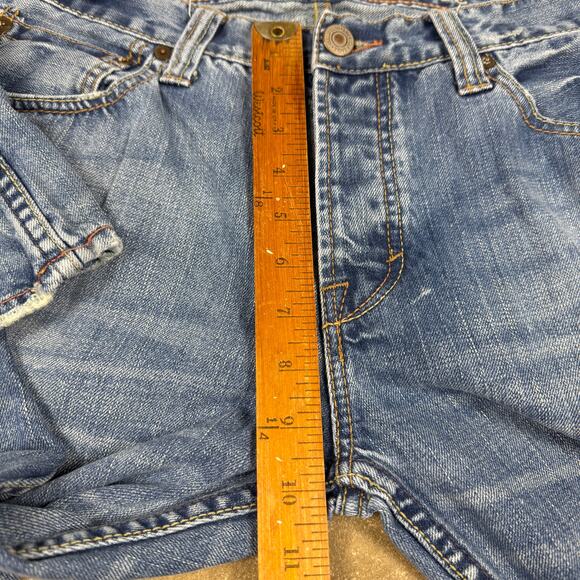 Y2K American Eagle Men’s 34x30 Straight Leg Button Fly Jeans Blue Distressed - Picture 14 of 16